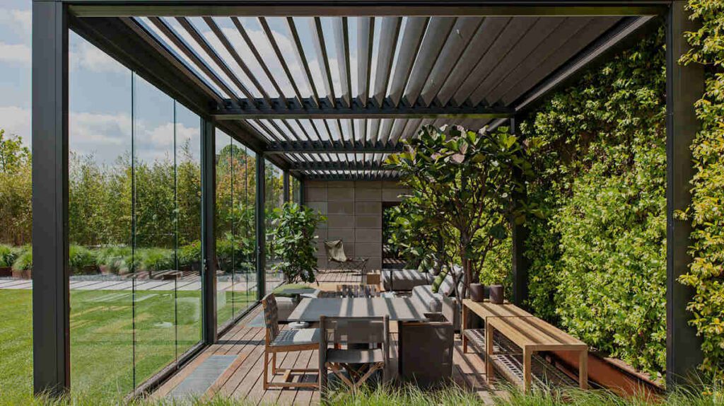Aluminium pergolas with glass roofing